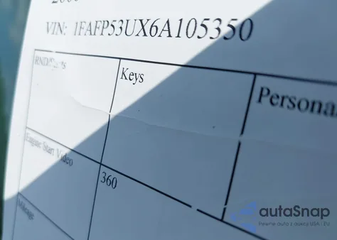 2006 Ford Taurus Se z USA, uszkodzony, nr VIN 1FAFP53UX6A105350